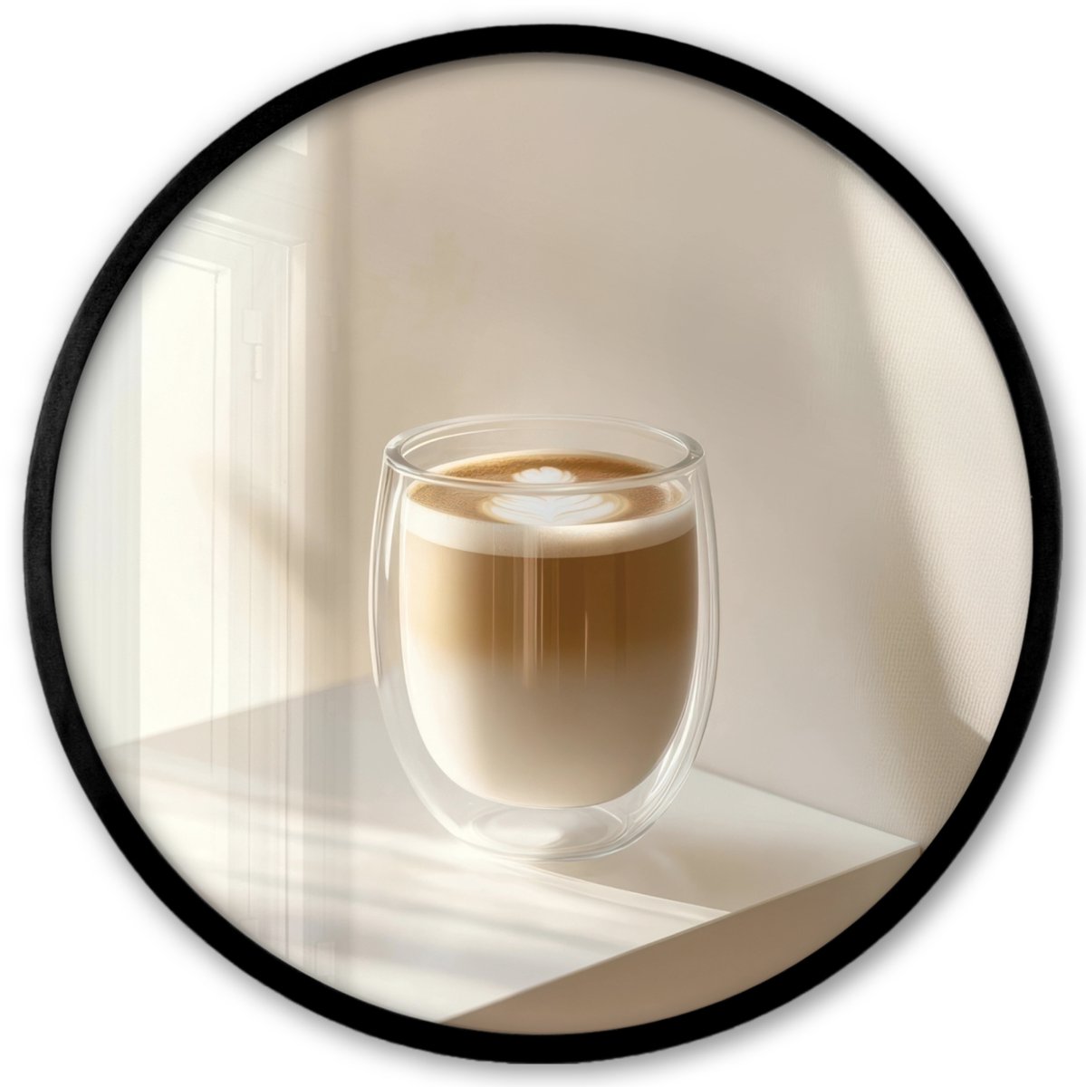 FrameYourWall Poster in lijst Rond - Fotolijst 40x40 cm - Posters - Mok - Latte - Minimalistisch - Schaduw - Ronde posterlijst zwart - Decoratie - Wanddecoratie woonkamer - Muurdecoratie slaapkamer Glas - Latte