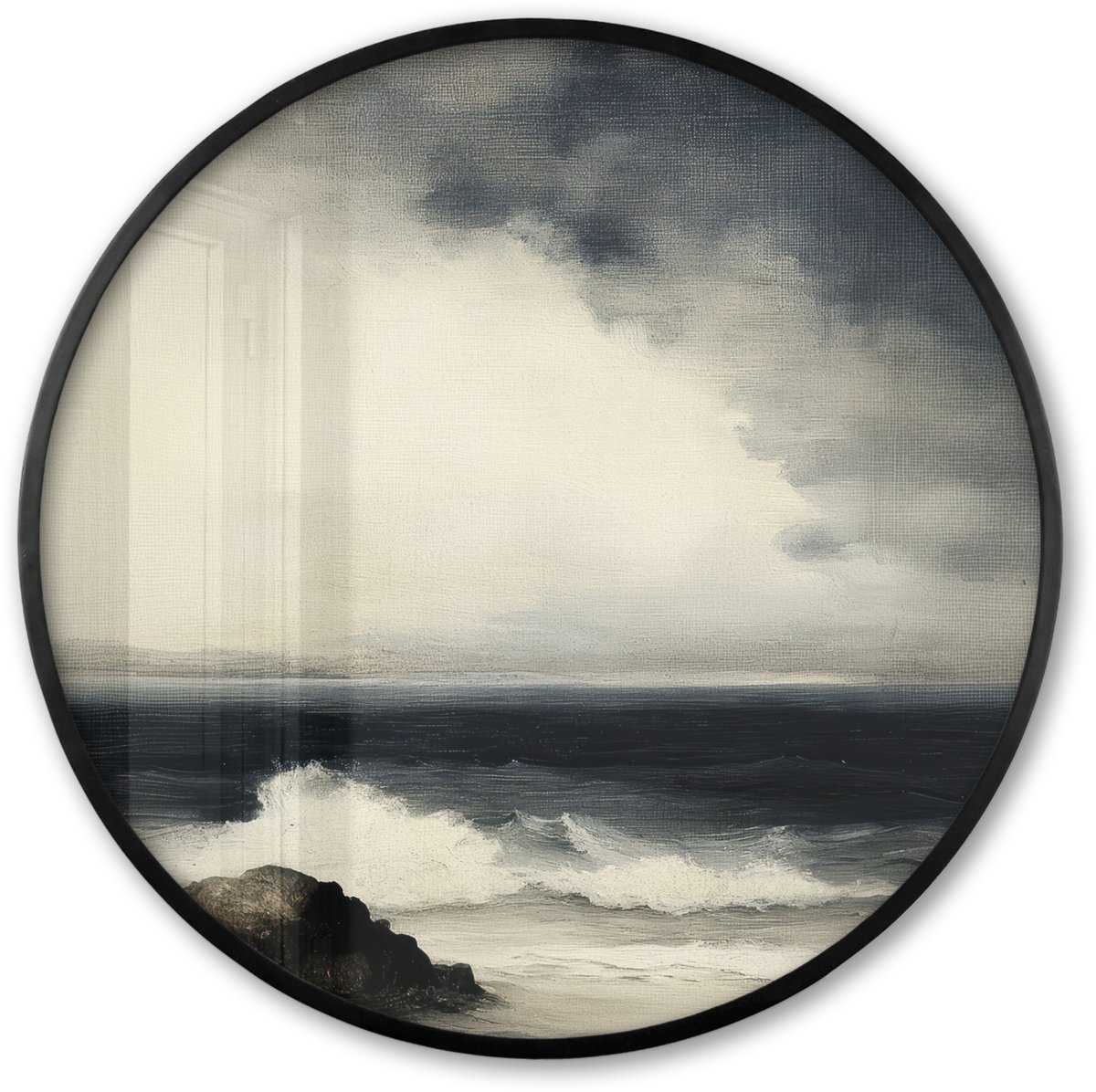 FrameYourWall Poster in lijst Rond - Fotolijst 60x60 cm - Posters - Zee - Rotsen - Storm - Ronde posterlijst zwart - Decoratie - Wanddecoratie woonkamer - Muurdecoratie slaapkamer