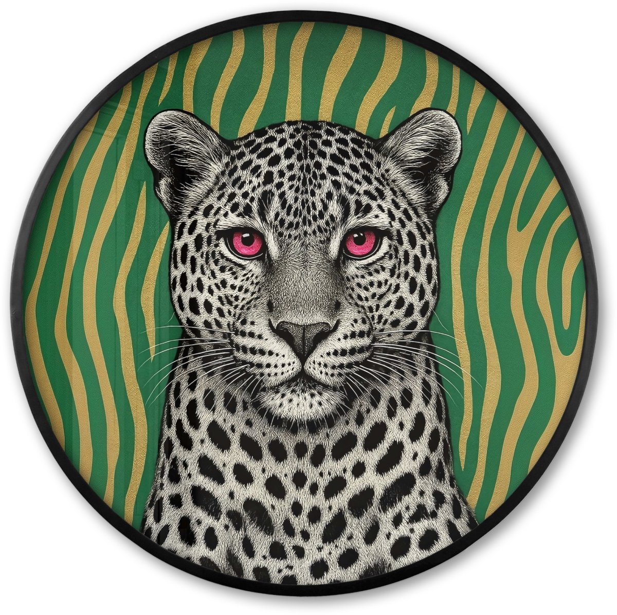 FrameYourWall Poster in lijst Rond - Fotolijst 80x80 cm - Posters - Panter - Zebrapatroon - Groen - Ronde posterlijst zwart - Decoratie - Wanddecoratie woonkamer - Muurdecoratie slaapkamer