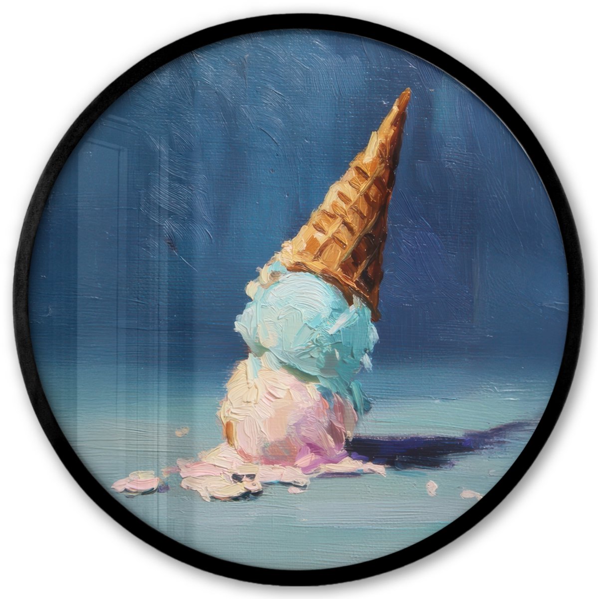 FrameYourWall Poster in lijst Rond - Fotolijst 40x40 cm - Posters - Ijshoorn - Bolletjes - Smelt - Roze - Ronde posterlijst zwart - Decoratie - Wanddecoratie woonkamer - Muurdecoratie slaapkamer