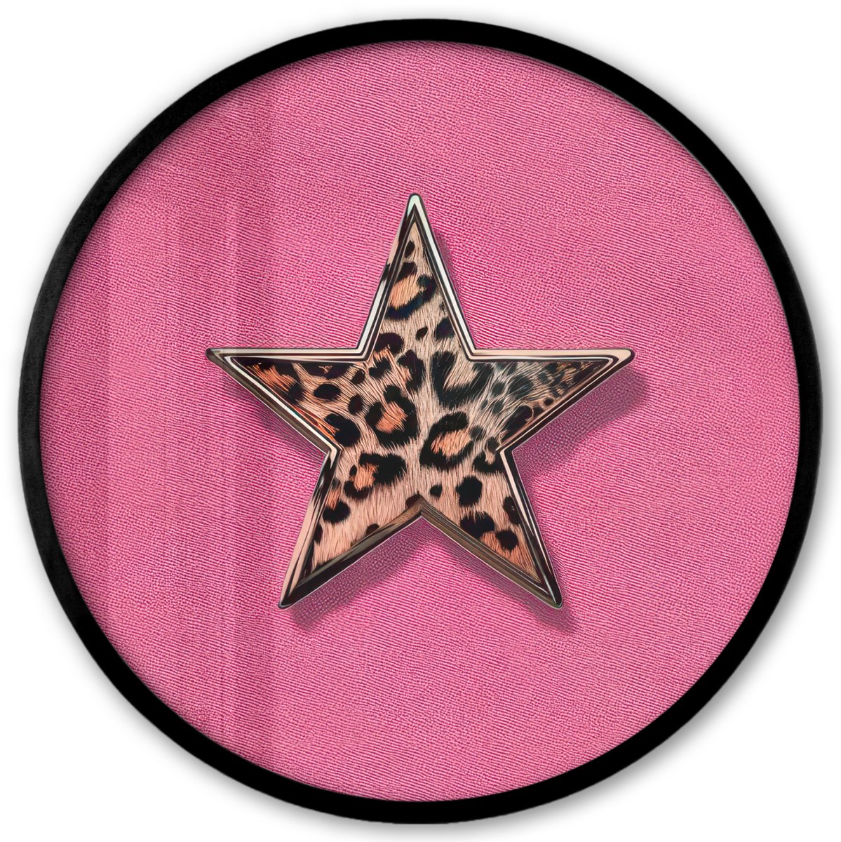 FrameYourWall Poster in lijst Rond - Fotolijst 40x40 cm - Posters - Ster - Luipaard - Print - Roze - Ronde posterlijst zwart - Decoratie - Wanddecoratie woonkamer - Muurdecoratie slaapkamer
