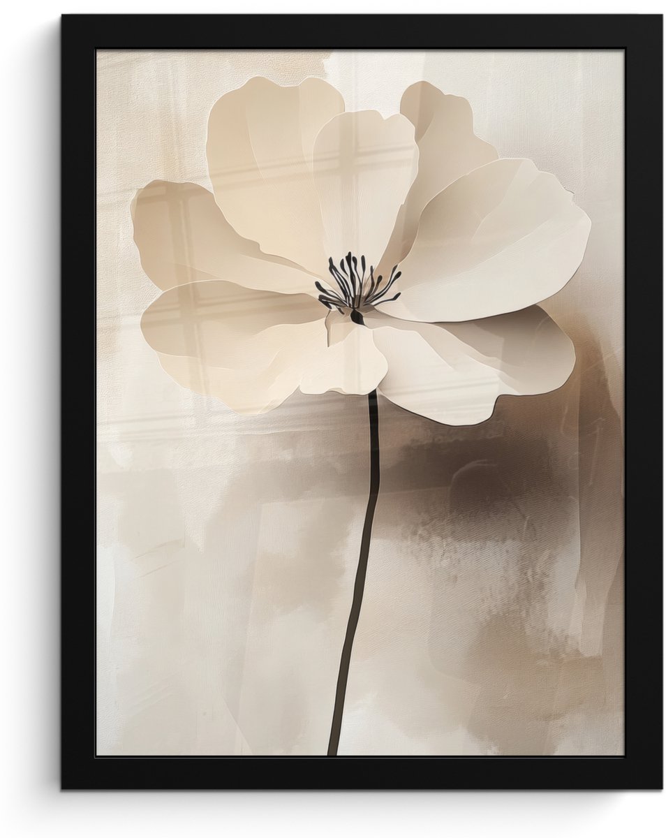 FrameYourWall Poster in lijst - Fotolijst 30x40 cm - Posters - Bloem - Beige - Verf - Schaduw - Posterlijst zwart - Decoratie - Wanddecoratie woonkamer - Muurdecoratie slaapkamer Bloem - Verf