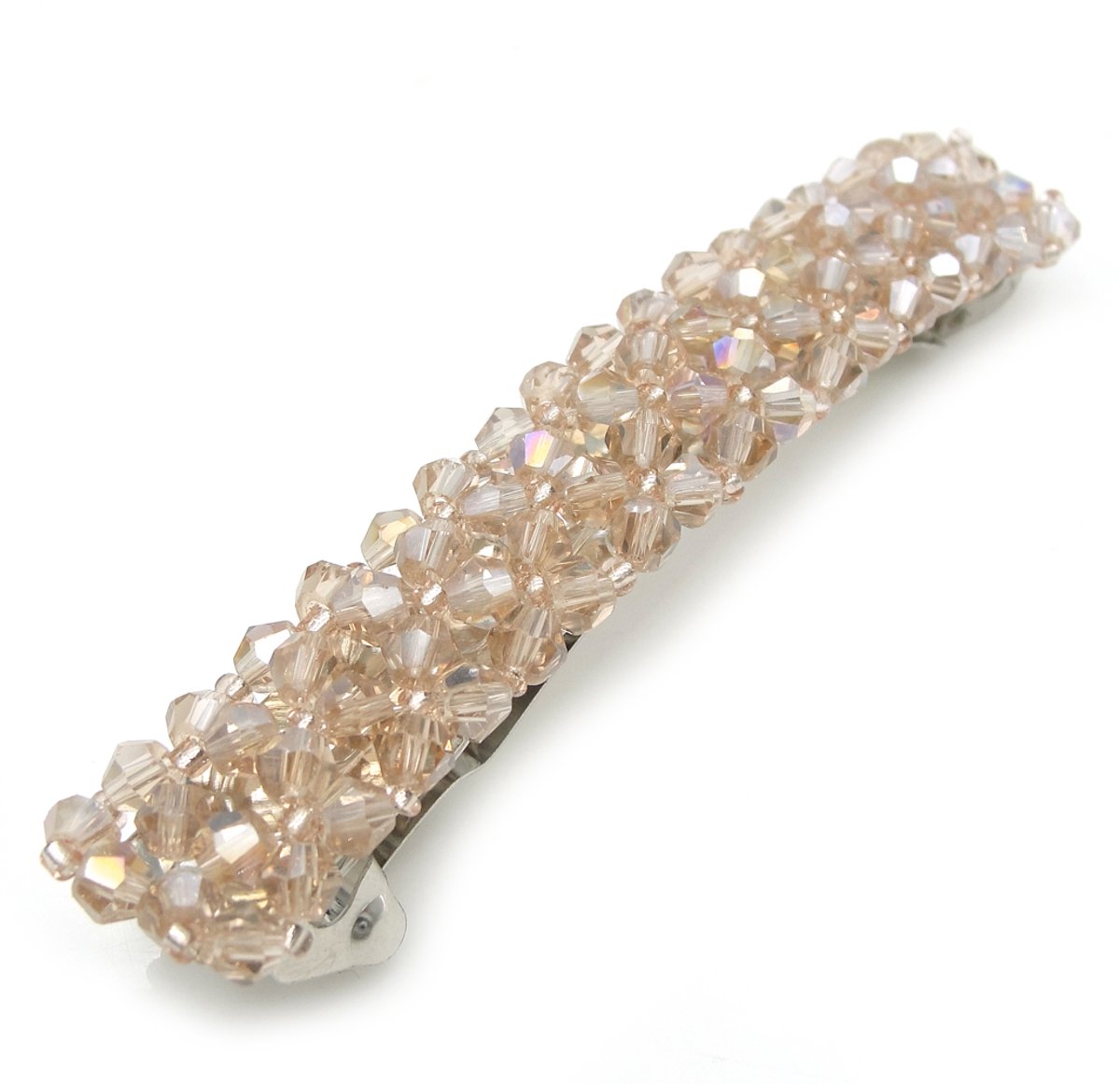 Haarspeld - haarbarrette - zalm roze - geslepen glaskraaltjes - 7 cm - glinsterend