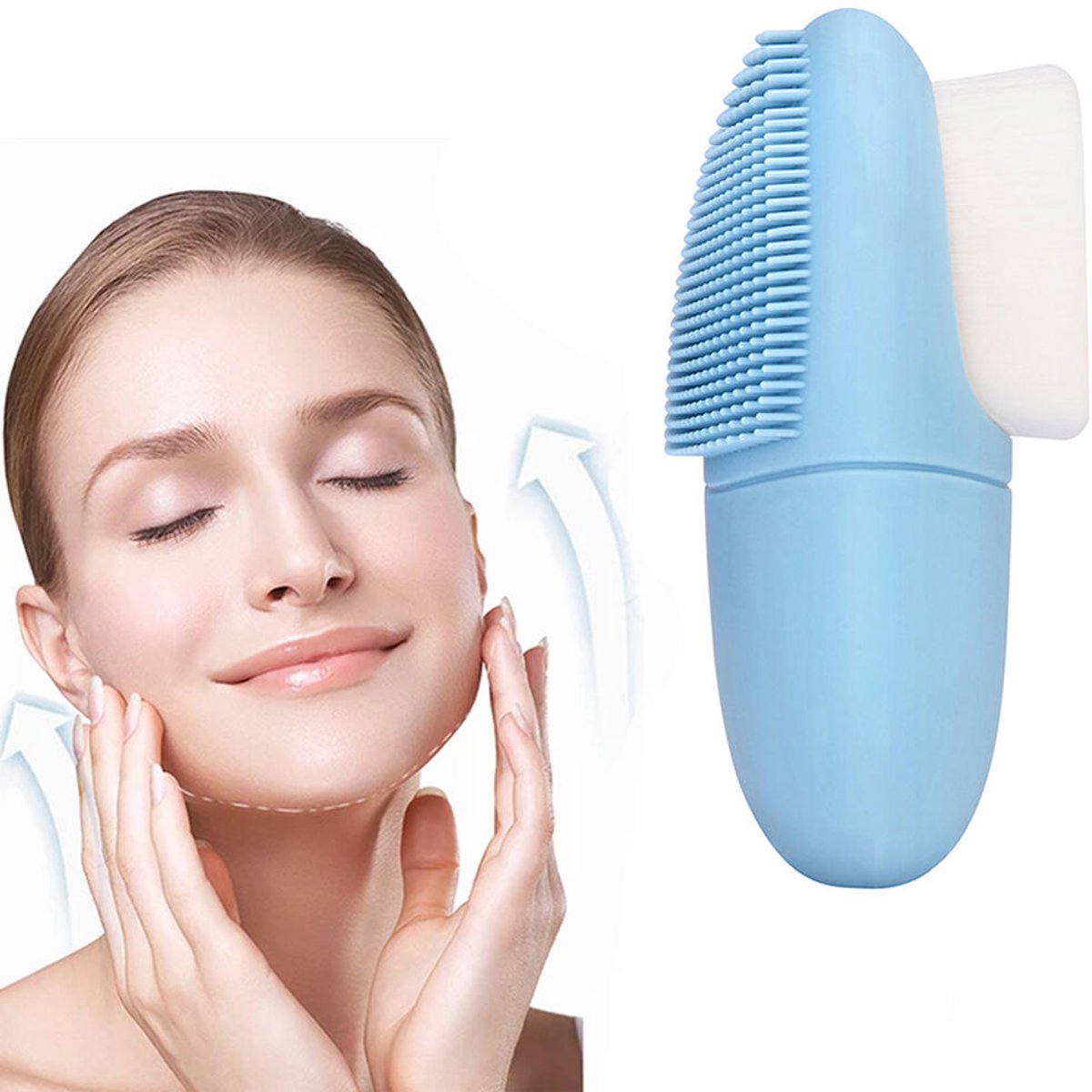 Siliconen Gezichtsborstel - Dubbele Gezichtsborstel - Face Scrub - Face brush - Gezichtsverzorging - Gezichtsreiniging - Gezichtsmassage - Gezichtsreiniger - Borstel - Gezicht - Face cleaner - Voor Diepe Reiniging En Exfoliat - Blauw