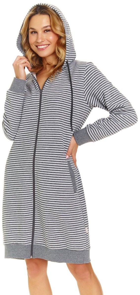 Doctor Nap Warme Katoenen Badjas Kamerjas Dames Rits Donker Grijs SMZ.5246 46 /