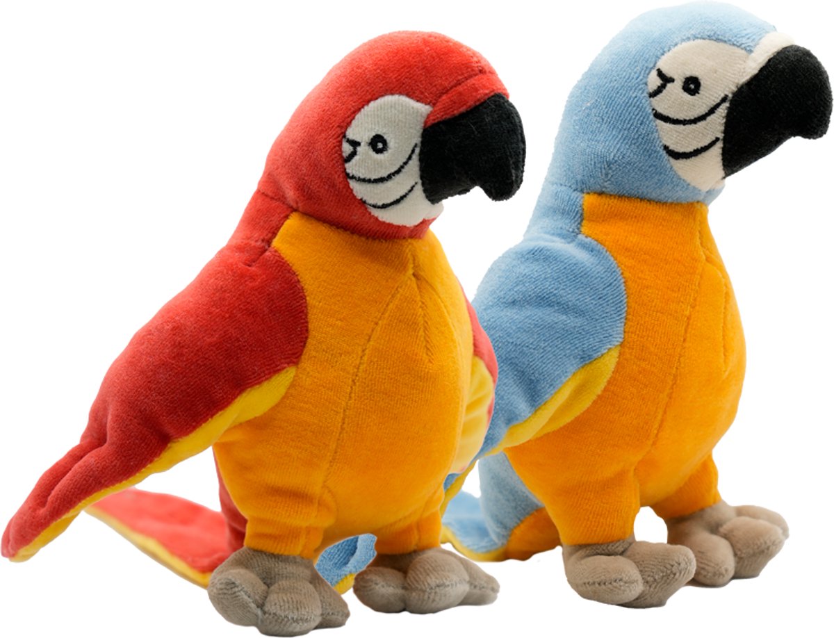 Cute since 1999 - Organische knuffels - Papegaaien - Blauw/Rood- 2 Stuks - 20cm