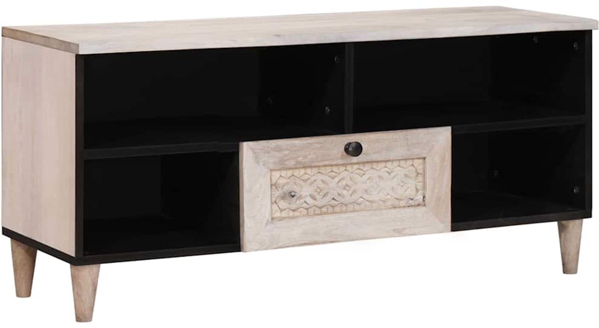 vidaXL - TV - Eenheden - met - lade - Wit - 105 - x - 33 - x - 46 - cm - Bewerkt - hout