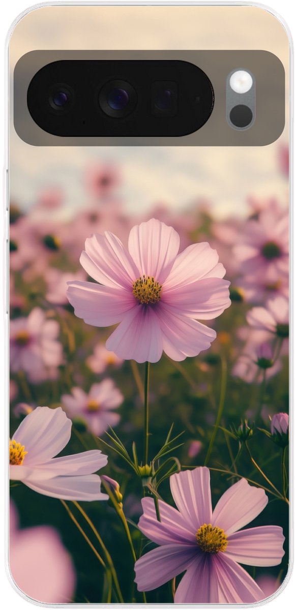 Telefoonhoesje Geschikt voor Google pixel 10 Pro XL hoesje - Bloemen - Paars - Wazig - Siliconen Telefoonhoesje Telefoonhoesje