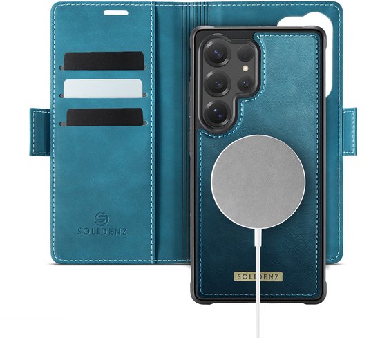 Solidenz Luxe 2-in-1 Wallet Hoesje geschikt voor Samsung Galaxy S25 Ultra - Geschikt voor MagSafe Hoes - Afneembare Case - Blauw