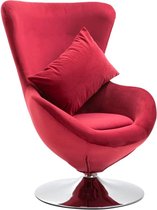 Fauteuil  velvet Rood Ei-vormig Kuipstoel met Kussen/ Loungestoel / Lounge stoel / Relax stoel / Chill stoel / Lounge Bankje / Lounge Fauteil
