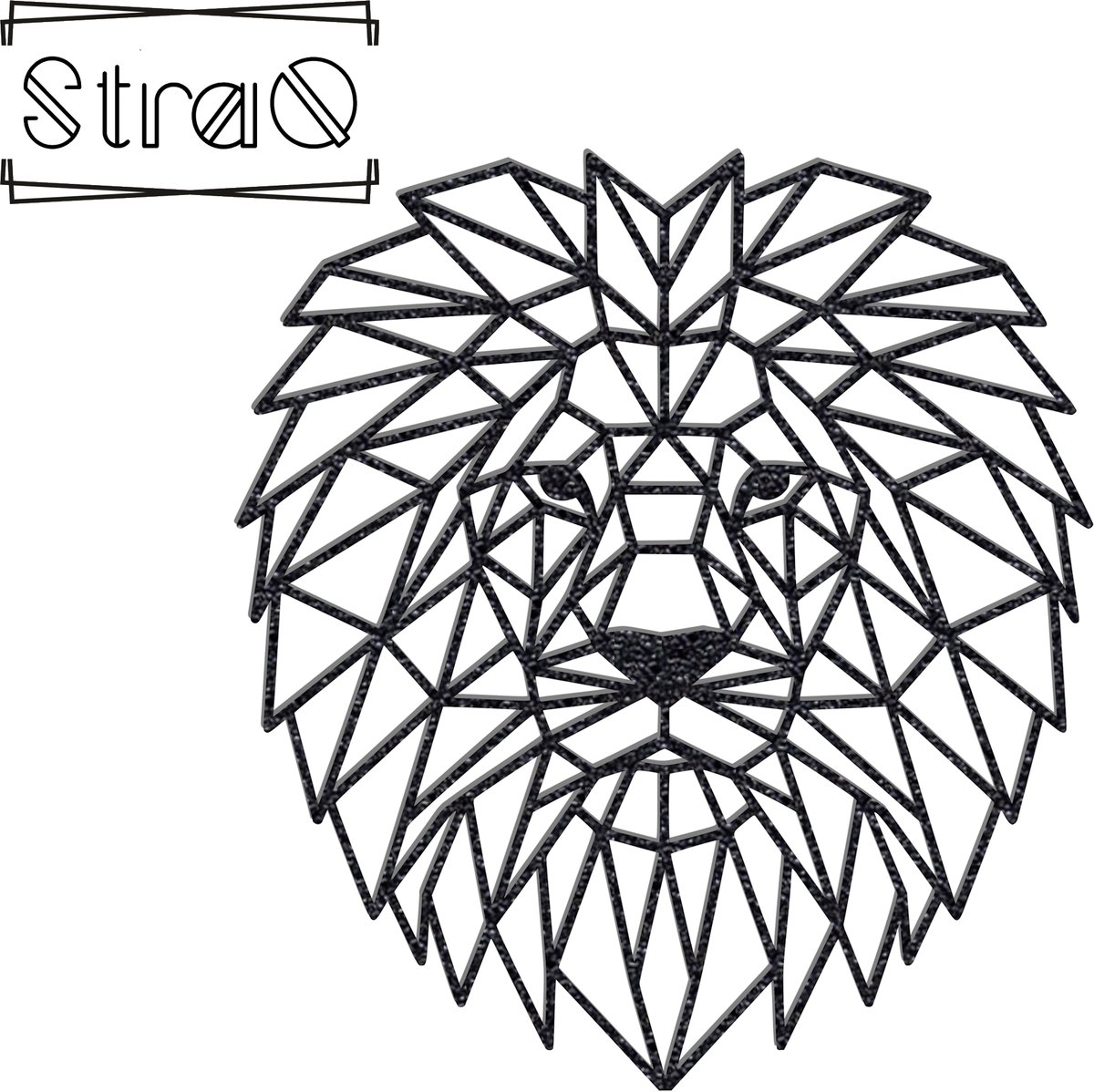 StraQ Zwarte Geometrische Leeuw 24 cm - Dierenkop - Muurdecoratie - Wandversiering - Wanddecoratie - Leeuwenkop