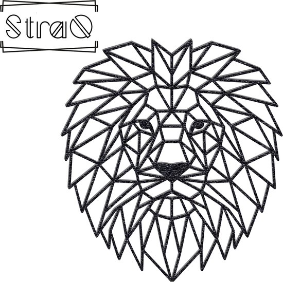 StraQ Zwarte Geometrische Leeuw 24 cm - Dierenkop - Muurdecoratie - Wandversiering - Wanddecoratie - Leeuwenkop