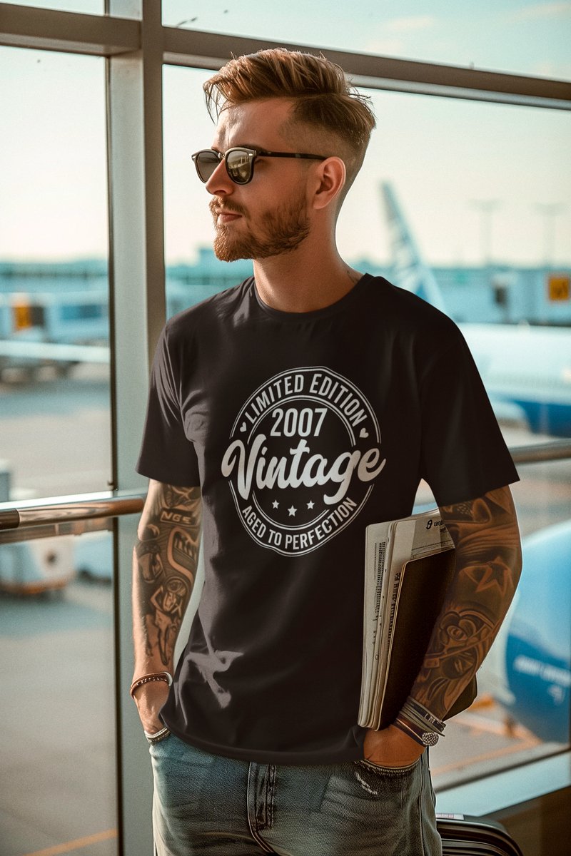 2007 Jaar Zwart T-shirt Heren - Maat XL - Aged Vintage - Verjaardag Cadeau Mannen - Limited Edition