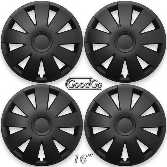 GoodGo Wieldoppen set NINJA-B 16 inch in mat zwart. Set a 4 stuks (CONTROLEER UW BANDENMAAT en lees a.u.b. de onderstaande, uitgebreide tekst!)