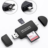 WiseGoods - Multifunctionele Kaartlezer - 4 in 1 Card Reader - Micro USB Naar USB, SD & Micro SD - USB 2.0 - Type C USB - Zwart