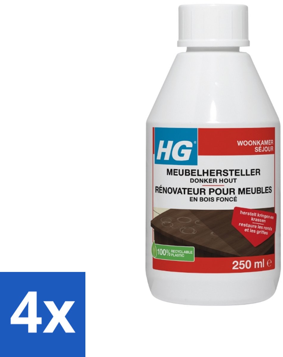 4 x HG Meubelhersteller Donker Hout 250 ml - Meubelhersteller - Houtverf - Meubels Schoonmaken - Krassen Verwijderen - Vlekken Verwijderen
