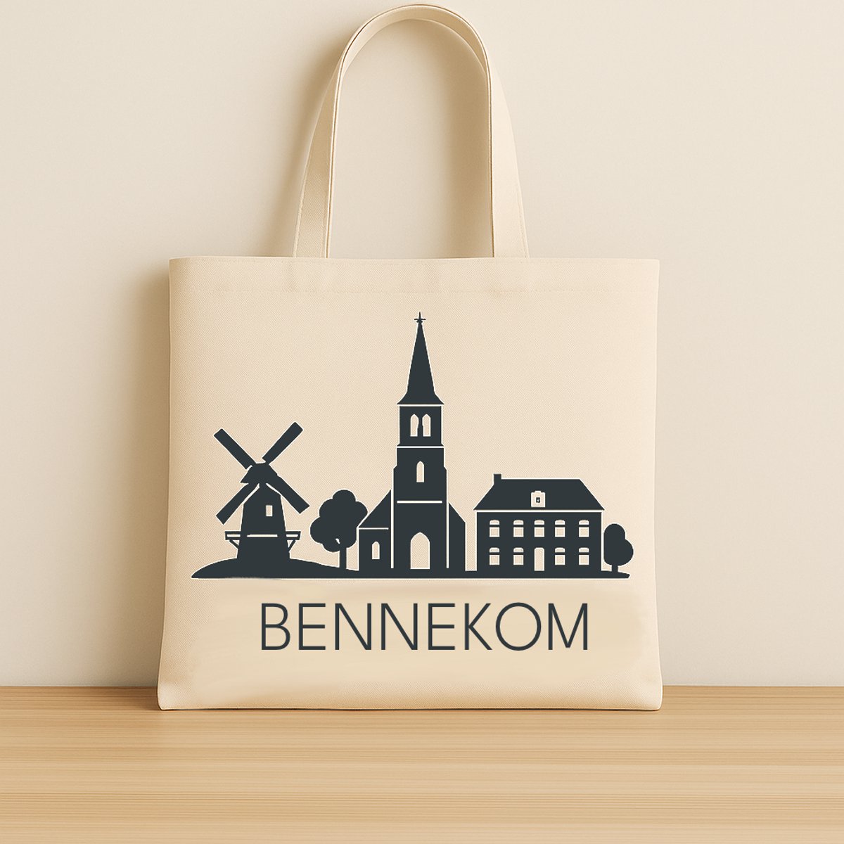 Canvas Tote Bag – Stoffen Tas Bennekom Skyline – Duurzame Katoenen Shopper – Herbruikbare Boodschappentas – Souvenir & Cadeau - Schoudertas - Skyline tas - Souvenir Bennekom - Skyline Bennekom -