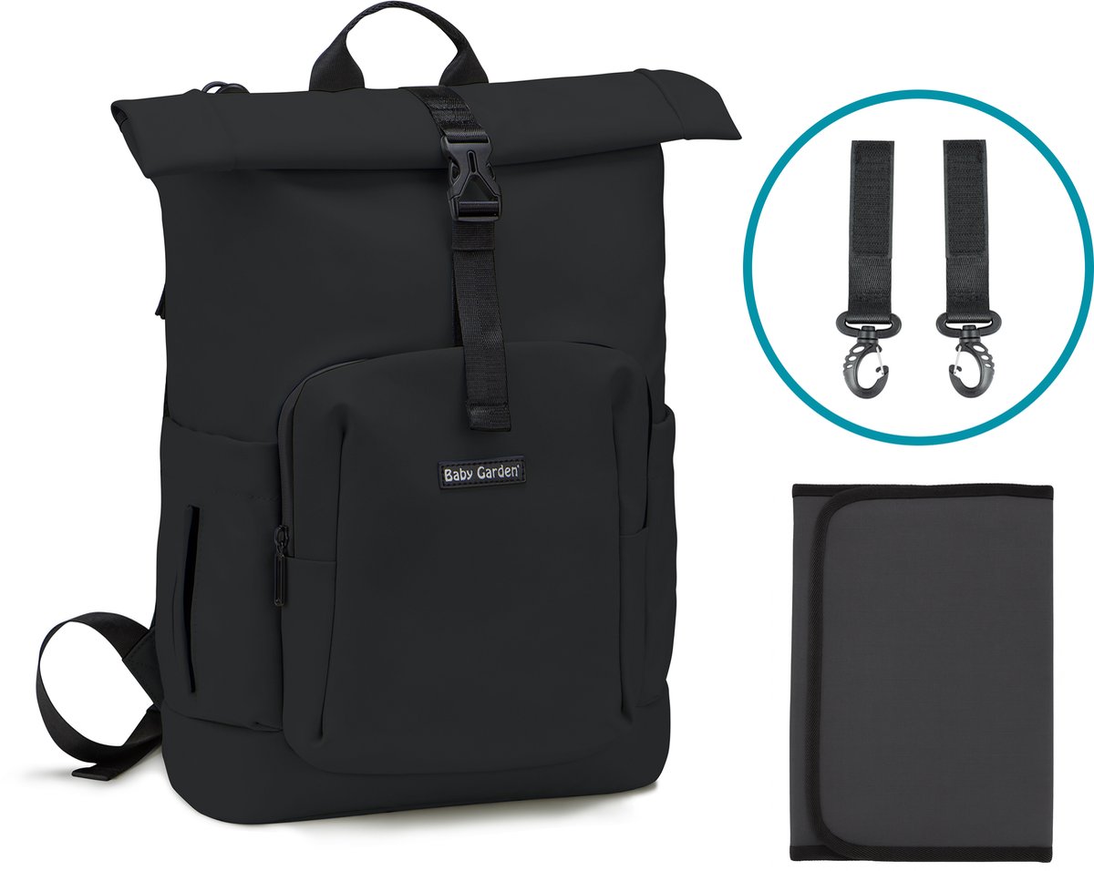 Baby Garden Salerno Luiertas Rugzak Rolltop 20-25L Zwart