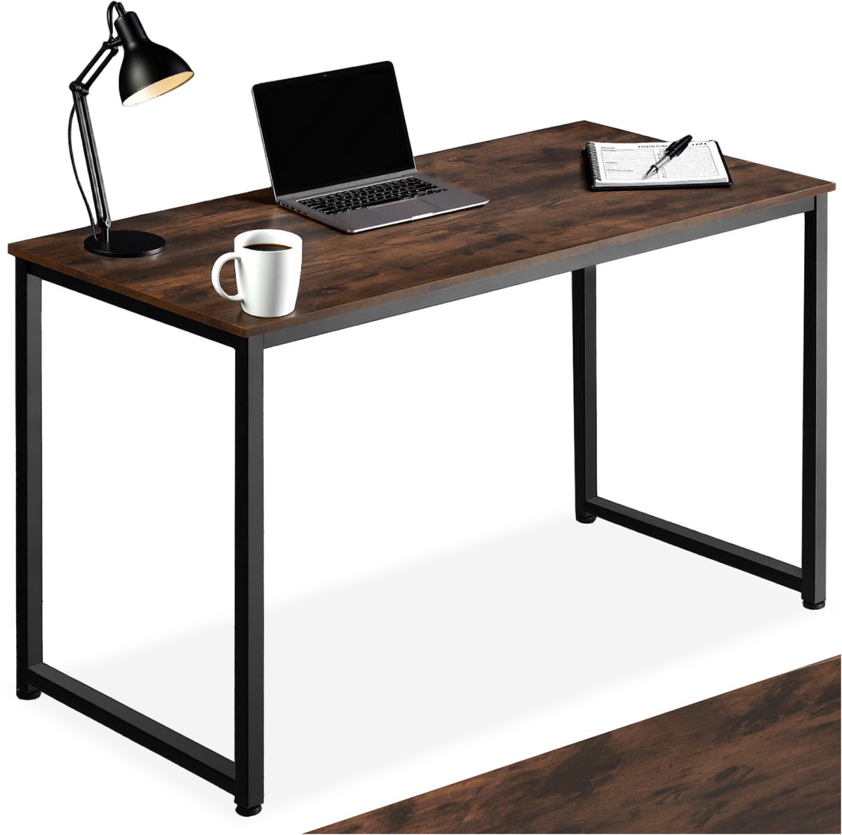 tectake® Bureau - Bureautafel - Computerbureau - Houten bureaublad - Industrieel design - Zwart metalen frame - Afmetingen (LxBxH) 120 x 59 x 76,5 cm - Donkerbruin