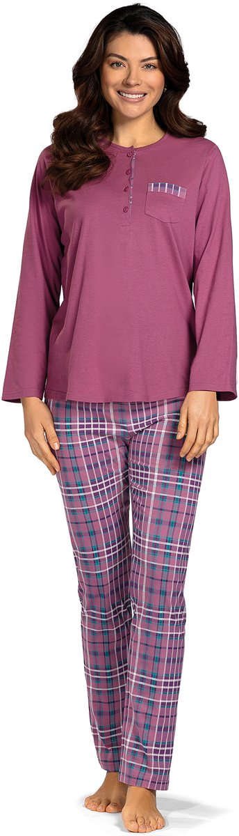 Comtessa Pyjama 'Damson Check' - Dames Nachtmode - Lange Mouw - Paars