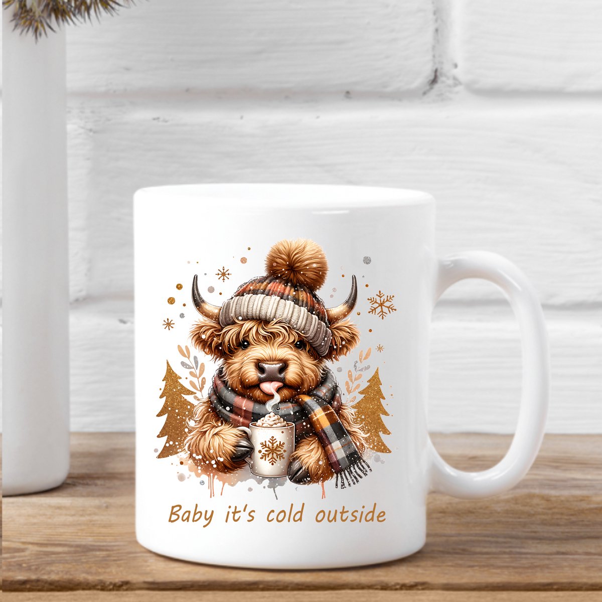 Kerst Mok- Baby it's cold outside- kerst cadeau. koffie mok kerst.