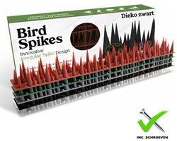 Dieko Vogelpinnen zwart 10-pack - 4 meter met schroevenset - Duivenpinnen - Anti vogel strip - vogelwering - volgelverschrikker - vogelverjager - duivenverjager - kattenverjager anti klim strips - anti inbraak strips - bird spikes.