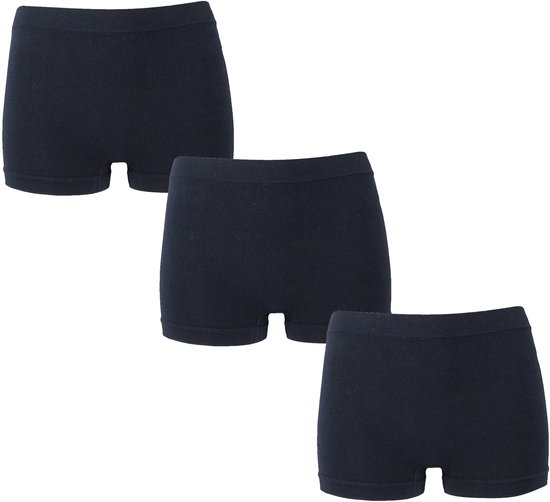 Drie zwarte katoenen dames boxershorts met elastische tailleband.