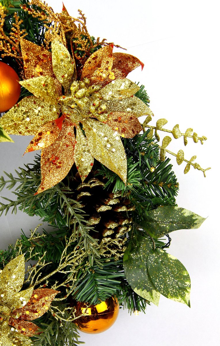 Unyqoos Sfeervolle kerstkrans met ledverlichting en natuurlijke decoraties voor de deur groen