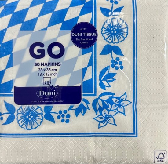 Duni Papieren Servetten – 3-laags Tissue – 33x33 cm – Bayernraute – 50 stuks