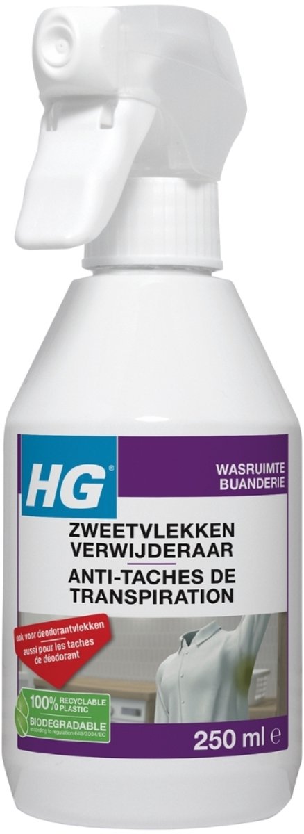 1 x HG Zweetvlekkenverwijderaar 250 ml - Zweetvlekken Verwijderen - Gele Vlekken Verwijderen - Deodorantvlekken Verwijderen - Textiel Reinigen - Wasmiddel Voor Vlekken