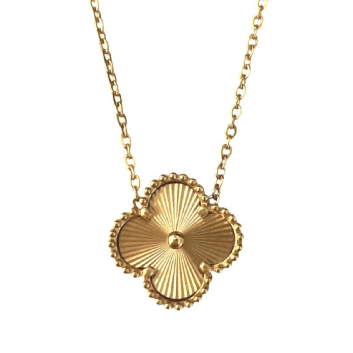 luxxie gouden klaver ketting-stainless steel ketting-clover ketting-rvs ketting-klaver-statement armband
