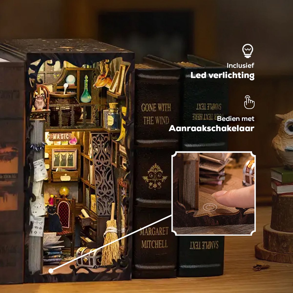 CuteBee Book Nook - Modelbouw - Houten 3D Puzzel - DIY Bouwpakket Volwassenen en Volwassenen - Boekensteun - Boekenhouder - The Magic Pharmacist — afbeelding 3