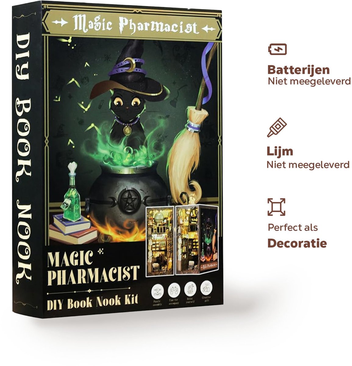 CuteBee Book Nook - Modelbouw - Houten 3D Puzzel - DIY Bouwpakket Volwassenen en Volwassenen - Boekensteun - Boekenhouder - The Magic Pharmacist — afbeelding 4