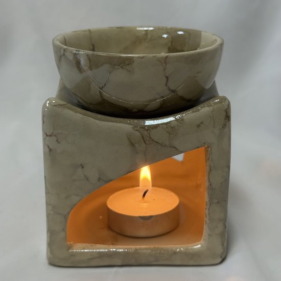 Brûleur d'huile - beige - Céramique - 8x10x8cm Brûleur d'arôme pour huile parfumée ou fondants de cire.