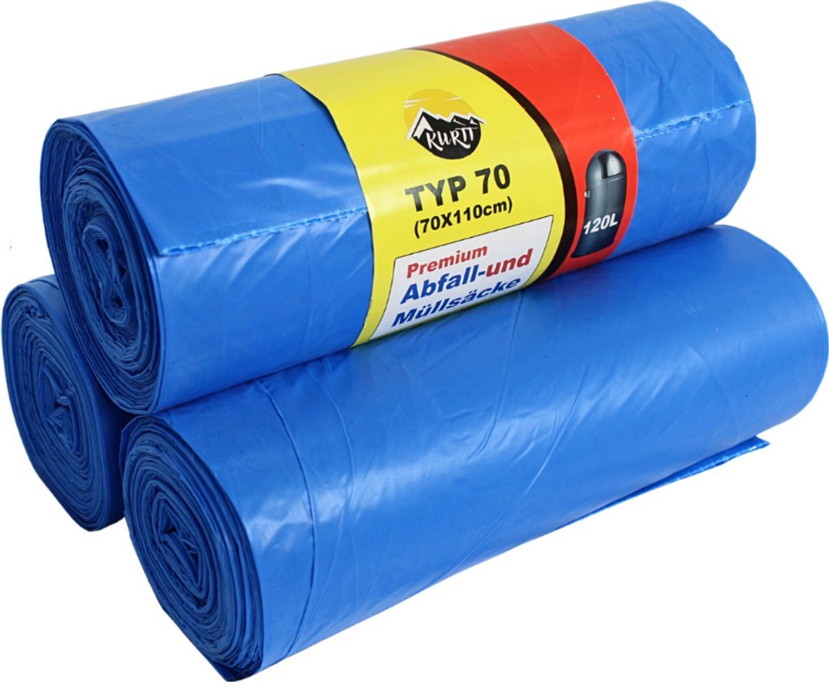 KURTT - 100 Afvalzakken Blauw - 70x110cm - T70 - 44micron - Vuilniszakken 120 liter