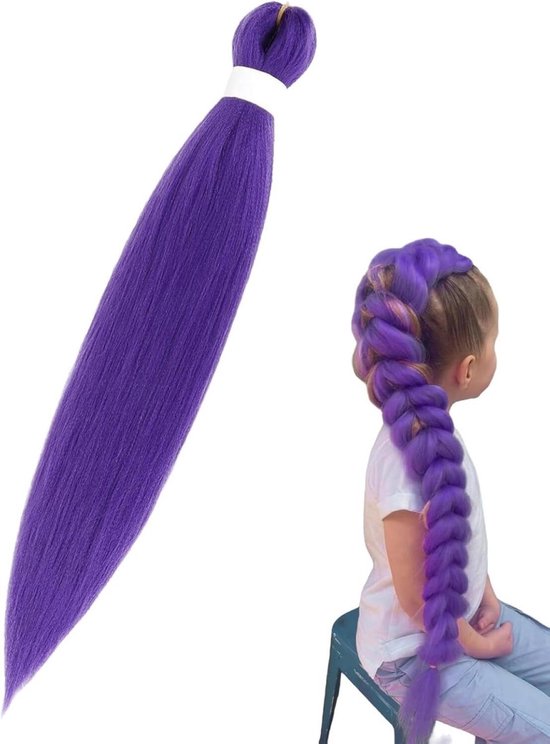 Extensions de cheveux tressés pré-étirés pour Filles - 66 cm - Perruque longue violette - Accessoire Perfect pour scène, fête et déguisement d'Halloween - Violet