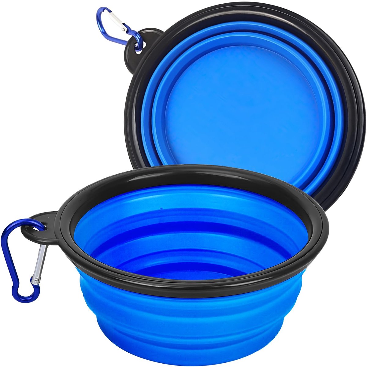 2-Stuks Opvouwbare voerbak voor huisdieren - Voer- en drinkgerei voor honden en katten - Draagbare voerbak voor honden en katten - Voer- en drinkbak voor huisdieren - Karabijnhaak - Geschikt voor reizen, wandelingen en hiken - Blauw