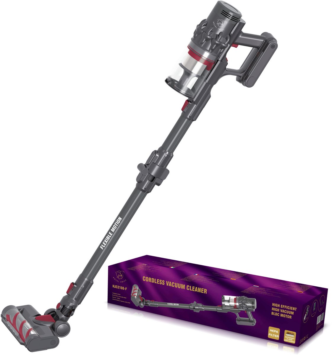 Steelstofzuiger – Draadloze – 45 min Gebruikstijd – 400W – HEPA Filter – LED verlichting zuigmond – Royal Swiss®
