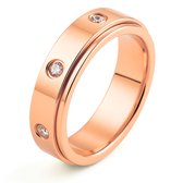 Anxiety Ring - (Zirkonia) - Stress Ring - Fidget Ring - Anxiety Ring For Finger - Draaibare Ring - Spinning Ring - Rose Goudkleurig RVS - (20.75mm / maat 65)