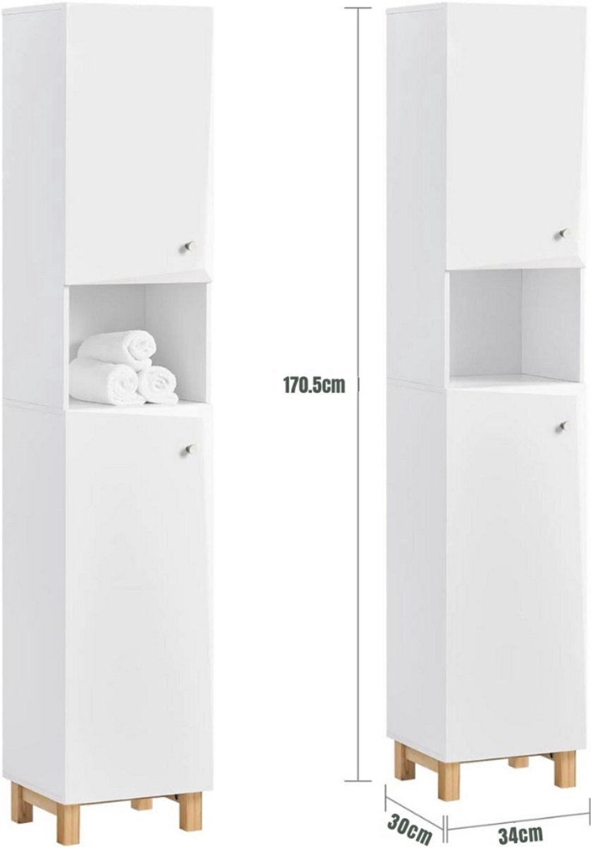 Thuys – Kolomkas Staand – Opbergkasten Met Deuren – Hoge Kast – 30cm x 34cm x 171cm – Wit