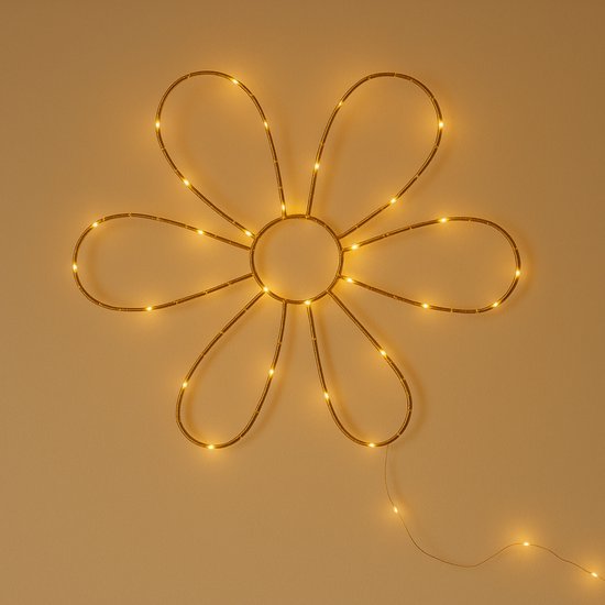 ZoeZo - Bloemenlampje LED - Goud - Bloem - Batterij - Metaal - 100 led - Wandlamp - Flower Light - Kinderkamerverlichting - Wand decoratie - sfeerlamp - sfeerverlichting - Nachtlampje - Bloemen lamp - Baby kamer