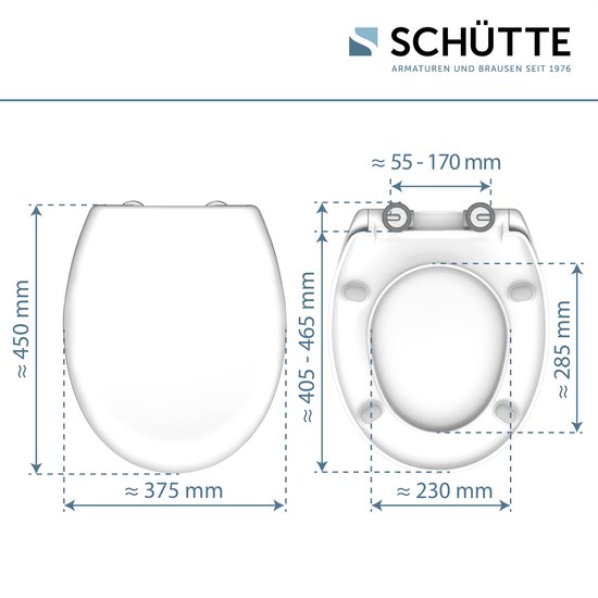 SCHÜTTE WC-Bril 82600 WHITE - Duroplast - Soft Close - Afklikbaar - RVS-Scharnieren - Belastbaar tot 250 kg - Gelakt - Wit