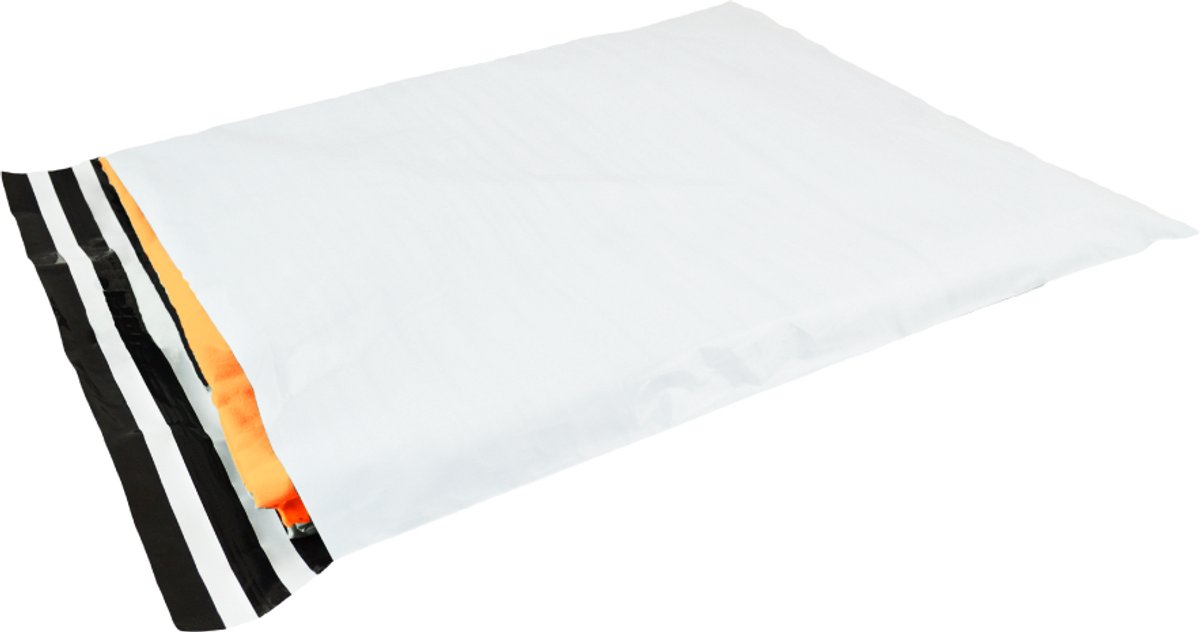 250x Verzendzakken plastic 500 x 700 mm met retourstrip - 60 micron COEX - Zelfklevende Plakstrip - Ondoorzichtig - Wit/Zwart - Kledingzakken - 100% Recyclebaar - Waterafstotend - Voor Kleding en Webshop - Verzendenveloppen