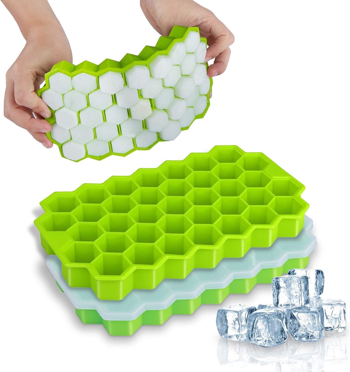 QTTVBTNA -2x Flexibele Silicium Eisblokjesvormen met Deksel – 37 BPA-vrije IJsblokjes, Voedselveilig, Afneembaar en Versiegelbaar, Perfect voor Gekochte Dranken, Whiskey en Cocktails
