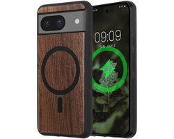 kwmobile Hoesje voor Google Pixel 8 Smartphonehoesje – Cover van hout en TPU – Compatibel met MagSafe – Case in donkerbruin