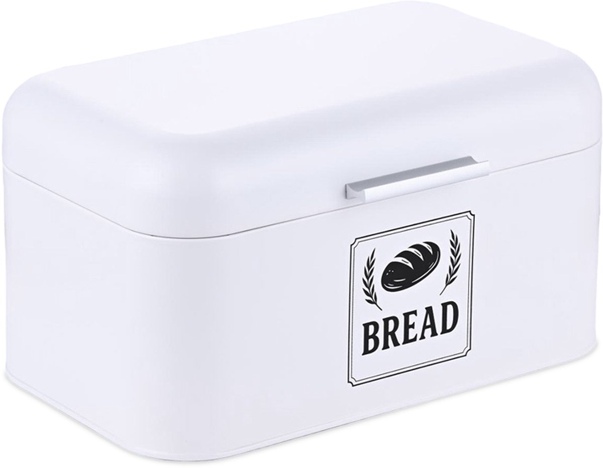 Broodtrommel aanrecht - 16,5x30x19 cm - met handvat - metaal - wit