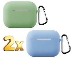 Telestore - hoesje geschikt voor AirPods Pro 3 soft case cover - 2 stuks groen en blauw - TPU hoesje Beschermhoes - AirPods Pro 3 Cover - AirPods Pro 3 hoesje - Geschikt voor Apple AirPods Pro 3 - gel hoesje met sleutelhanger