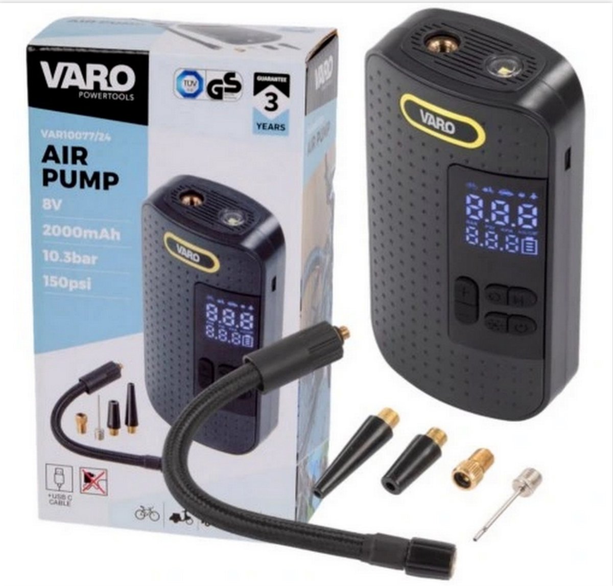 Varo Air Pump 8V - 2500mAh - 10.3 bar - 150psi