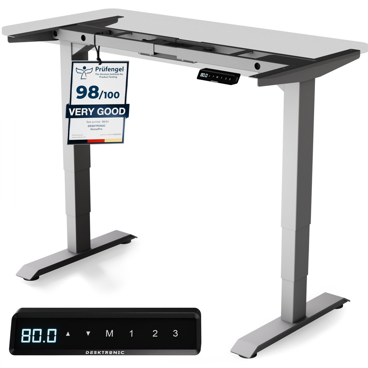 Desktronic HomePro Zit-sta Bureau Elektrisch In Hoogte Verstelbaar Frame Grijs 120x60-200x80cm Bureaublad