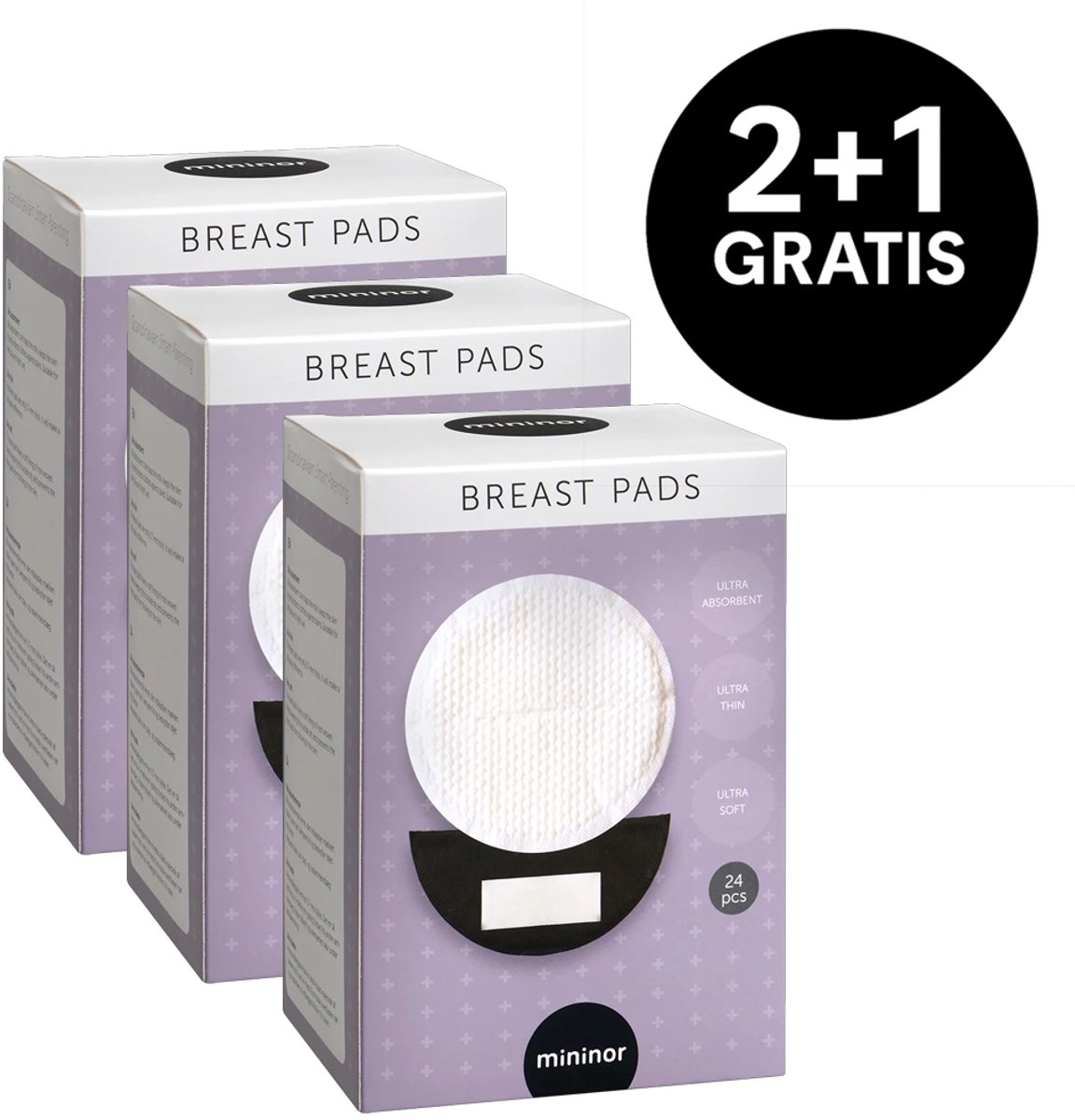 Mininor zoogkompressen | ultradun | ultra-absorberend | Zwart | 2+1 gratis | 72 stuks totaal